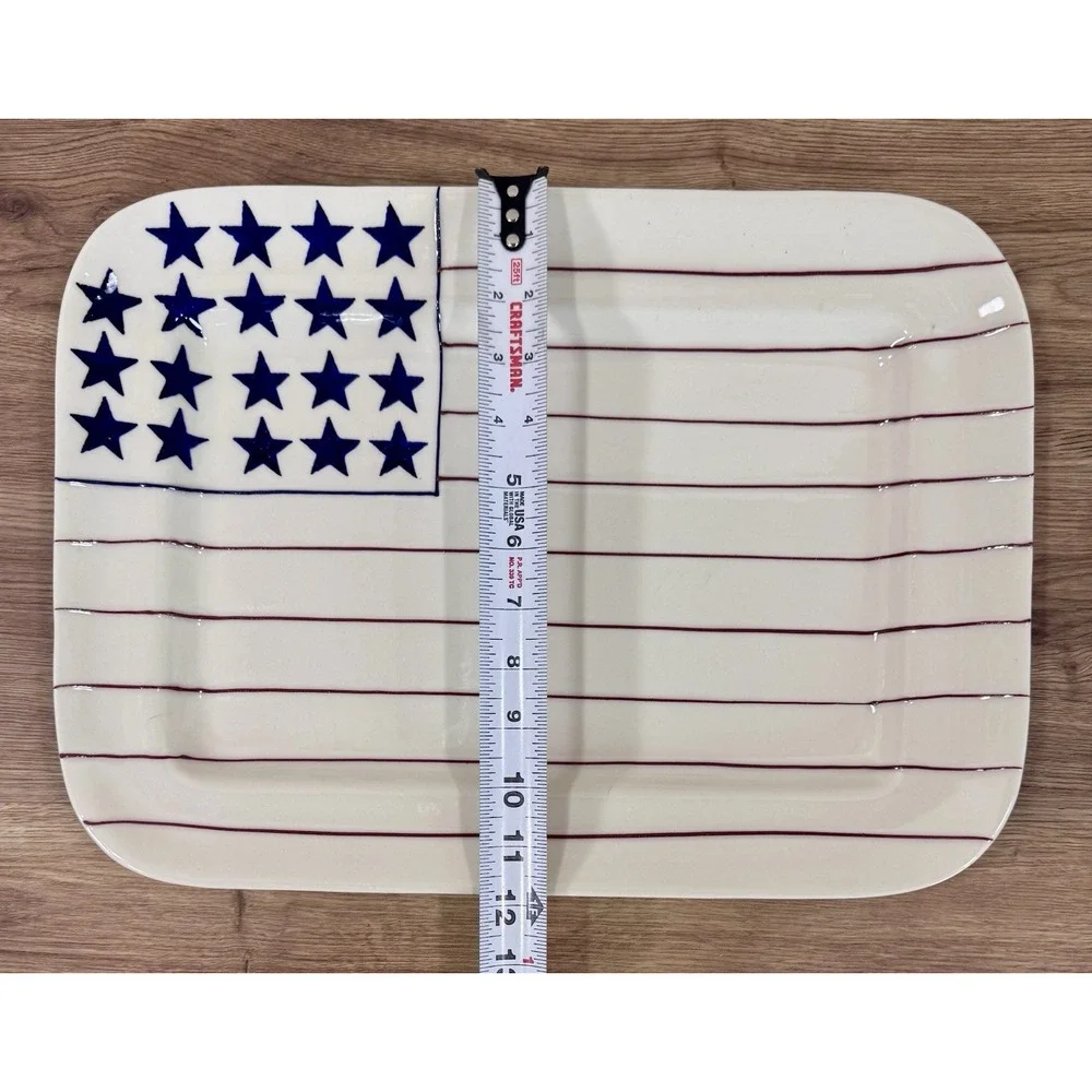 Hartstone Flag Plate Large White Stoneware Rectangular Patriotic Platter USA